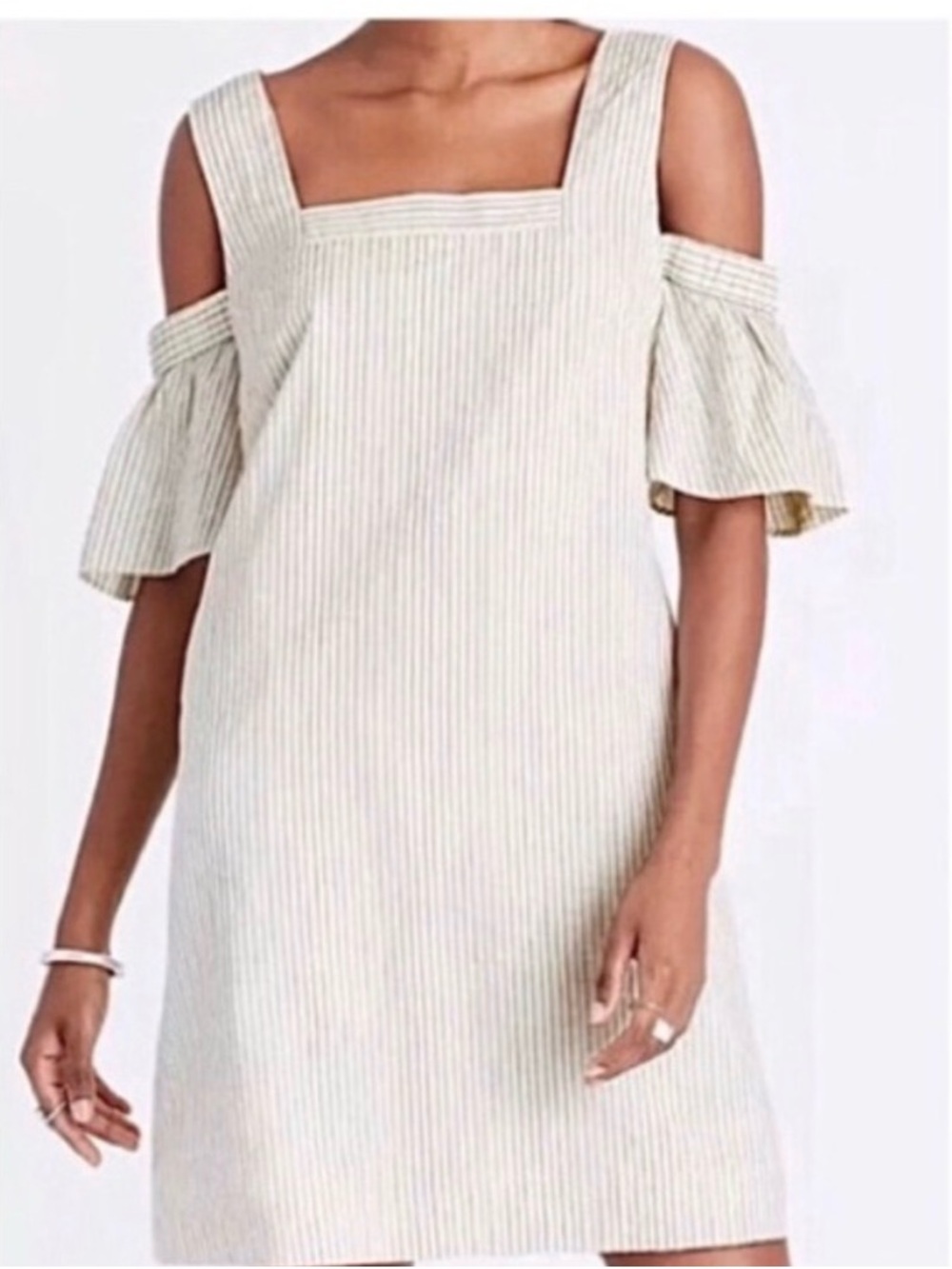 Madewell Cold-Shoulder Square Neck Stripe Dress in Cream Size 10